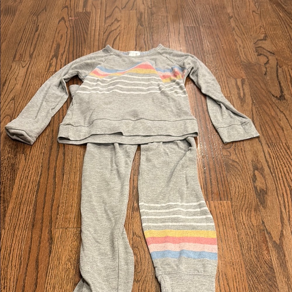 PJ salvage kids set in soft Cozy Gray material w Stripes